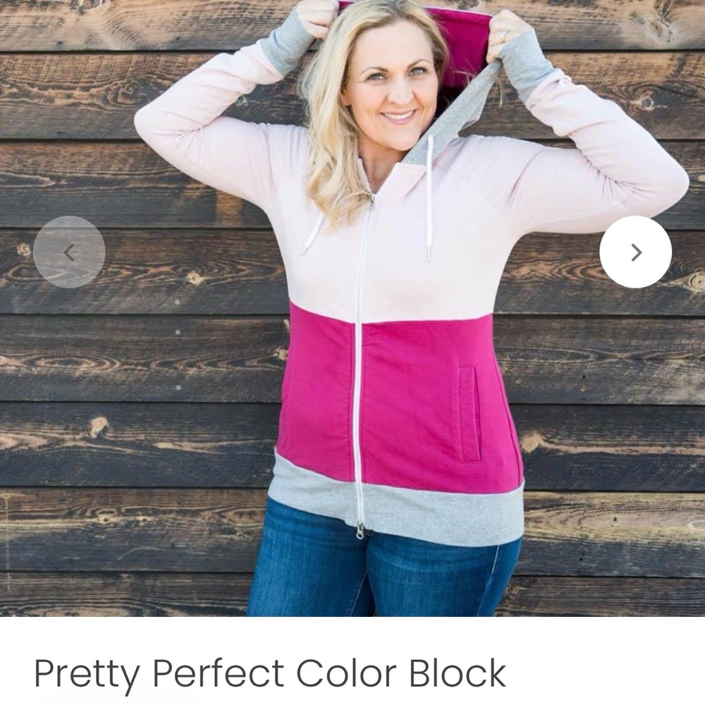 Women's Pink and Gray Color Block Hoodie